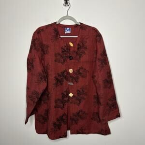 Cheppo Jacket‎ Womens XL Red Made In Nepal Artsy Tunic Lagenlook